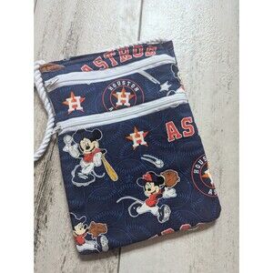 Mickey Mouse Astros crossbody fabric bag pouch 2 outer zippers Size 8"x6" NEW